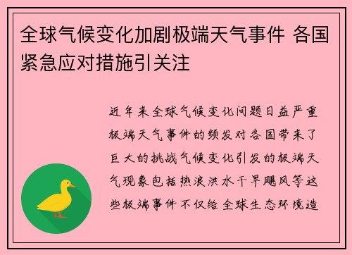 全球气候变化加剧极端天气事件 各国紧急应对措施引关注